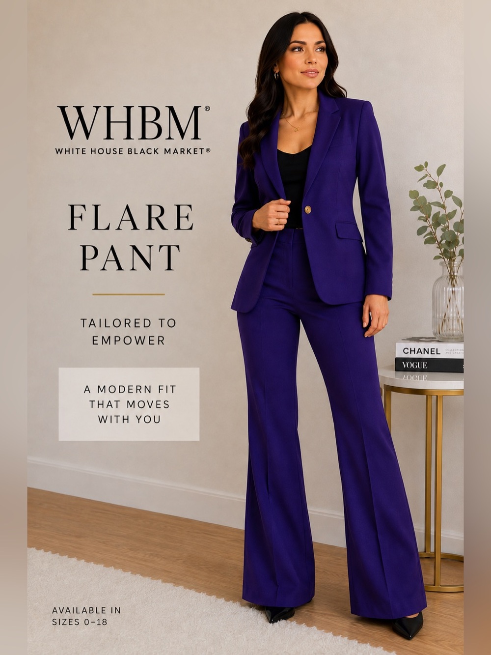 White House Black Market WHBM Purple Blazer & Flare Pants Suit Set
